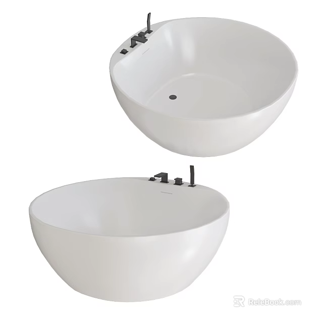 Two White Bowl Shaped Above Counter Washbasins With Sleek Modern Faucets 3d model 
