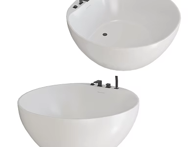 Two White Bowl Shaped Above Counter Washbasins With Sleek Modern Faucets 3d model