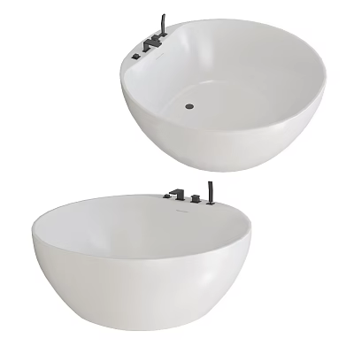 Two White Bowl Shaped Above Counter Washbasins With Sleek Modern Faucets 3d model