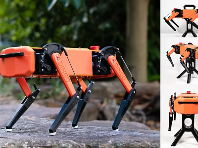 Orange Quadruped Smart Robot with Mechanical Arms for Outdoor Rocky Terrain Mobility 3d model