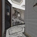 Modern Shop Front Desk Interior With Marble Wall Reception Desk Decorative Plants And Lighting