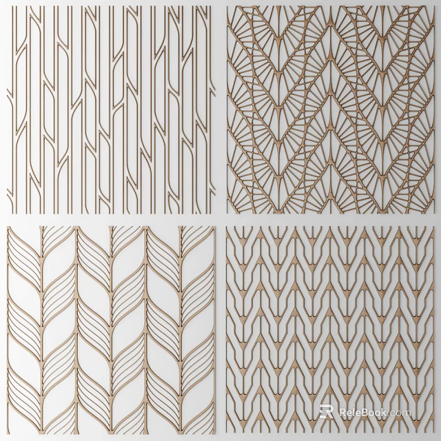 Modern Partition Design With Geometric Patterns Gold Lines And White Background 3d model 