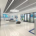 Modern Bank Interior Design With Reception Desk Glass Partitions And Waiting Sofas