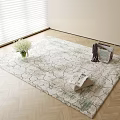 Square Area Rug On Wooden Floor With Pattern White Flower Bouquet Magazines And Dark Clothes