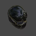 Black Helmet With Gold Accents And Blue Lens Goggles For Futuristic Look