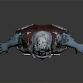 Horned Blue Skinned Mythical Warrior Character With Silver Armor And Red Cloak
