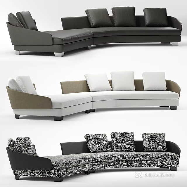 Modern L Shaped Sectional Sofas With Various Upholstery And Decorative Pillows 3d model