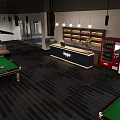 Modern Billiard Room Interior With Multiple Pool Tables And Lighting 3d model
