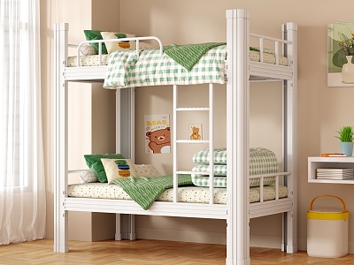 Upper and lower bunk bed iron bed high and low bed student dormitory bed staff dormitory iron bed 3d model