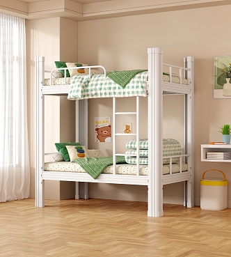 Upper and lower bunk bed iron bed high and low bed student dormitory bed staff dormitory iron bed 3d model