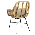 Stylish Rattan Leisure Chairs With Black Metal Legs And Geometric Pillow