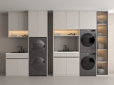 Modern Bathroom Cabinet Unit With Washer Dryer Storage Shelves And Sink 3d model