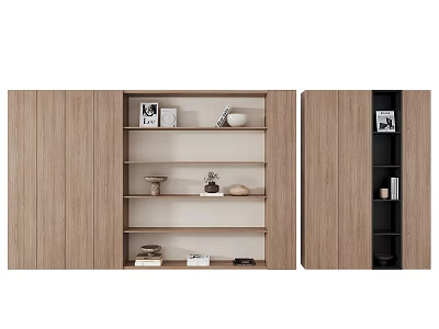 Modern Wooden Bookshelf With Open Shelves Decorative Items Books Artworks And Contemporary Design 3d model