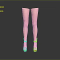 Woman's Slender Pink Legs In Yellow High Heels On Dark Background With Reflection