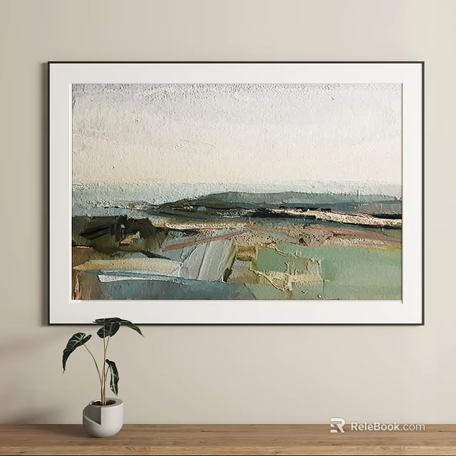 Abstract Painting With Textured Brushstrokes And Soft Green Blue Tones For Contemporary Wall Art 3d model 