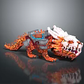 Pixel Style Orange And White Mechanical Dragon Game Character With Fiery Details And Glowing Eyes