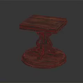 Vintage Wooden Table With Square Top And Intricate Carved Circular Pedestal
