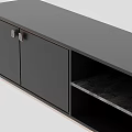 Modern Black TV Stand With Cabinet Doors Open Shelves And Metal Accents Storage