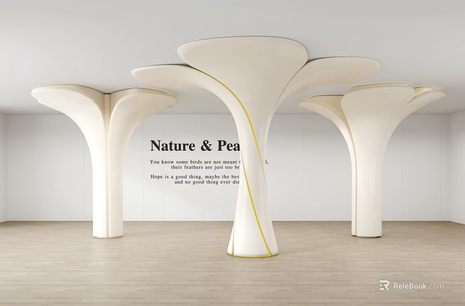 Nature & Pea Modern Sculptural Columns In White With Gold Accent Design 3d model 