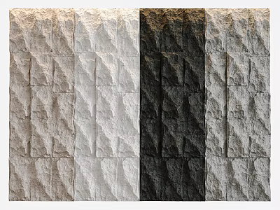Textured Bedroom Accent Wall Design With Stone Like Panels And Neutral Color Variations 3d model