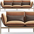 Modern Three Seater Sofa With Brown Velvet Upholstery And Metal Frame