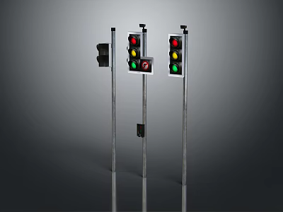 Modern Floor Lamps With Traffic Light Inspired Design And Metal Poles 3d model