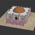 Cartoon Scene Of Traditional Dome Building With White Structure Copper Dome Arched Doors Windows And Stairs