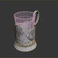 Elegant Silver Household Container With Intricate Carved Patterns And Perforated Decorative Handle
