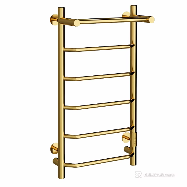 Stylish Golden Bathroom Towel Rack With Multiple Rails For Home Use 3d model 