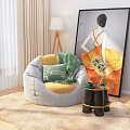 Stylish Gray Bean Bag Chair With Yellow Cushion Green Blanket And Side Table Flowers