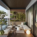Modern Home Balcony Design With Green Plant Wall Cozy Seating And Wooden Accents