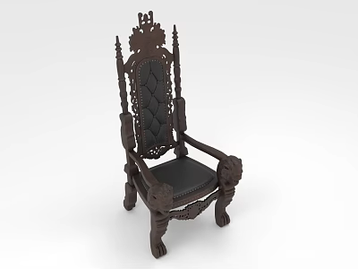 Ornate Dark Wood Armchair With Intricate Carved Details And Upholstered Seat 3d model