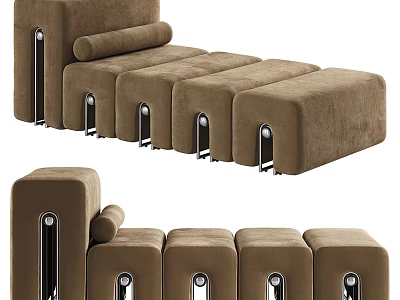 Brown Upholstered Sofa Stools with Silver Metal Legs Modular Design for Modern Living Room 3d model
