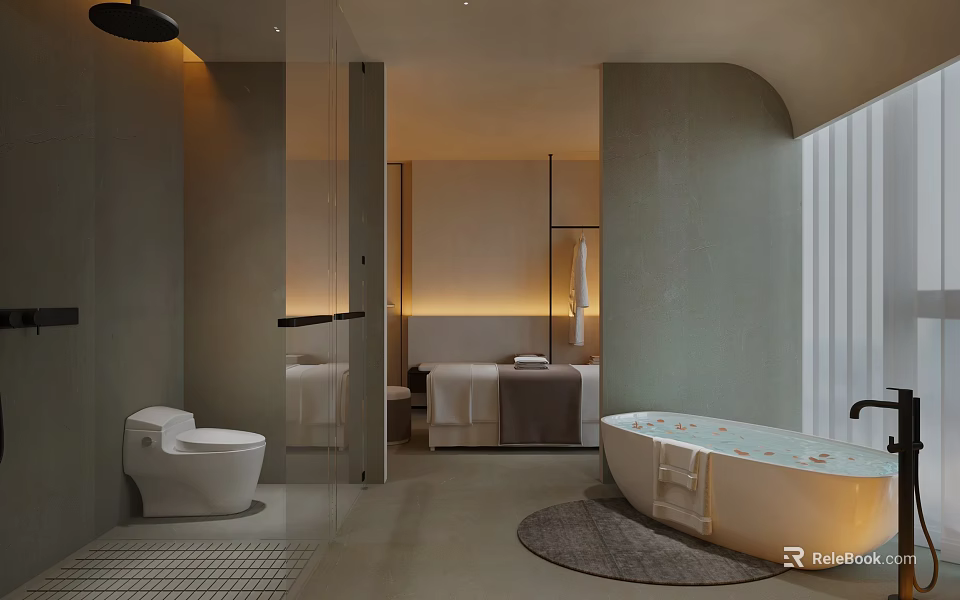 Modern SPA Bathroom With Freestanding Bathtub And Toilet 3d model 