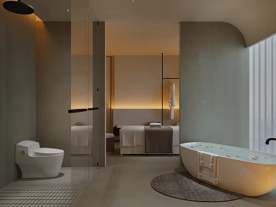 Modern SPA Bathroom With Freestanding Bathtub And Toilet 3d model