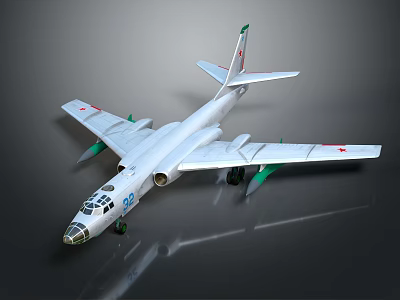 White Body Aircraft Model With Green Engines Tail Number 62 On Shiny Black Surface 3d model