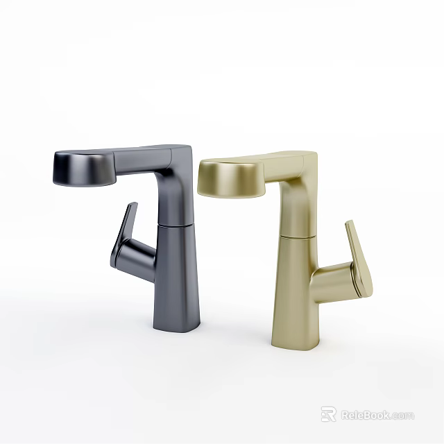 Modern Black and Gold Kitchen Faucets with Sleek Contemporary Design Features 3d model 