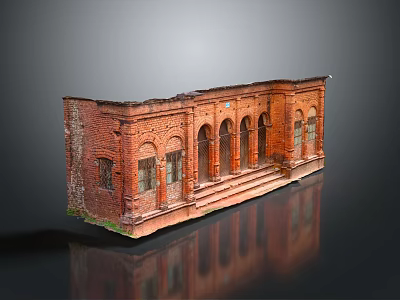Red Brick Building Model With Arched Windows And Front Steps Detailed Facade 3d model