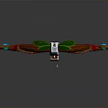 Fantasy Wooden Bow Weapon With Red String Green Leaves Blue Gems And Silver Arrow