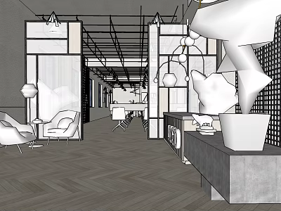 Modern Front Desk Reception Interior Design With Open Layout Desk Chairs And Lighting 3d model