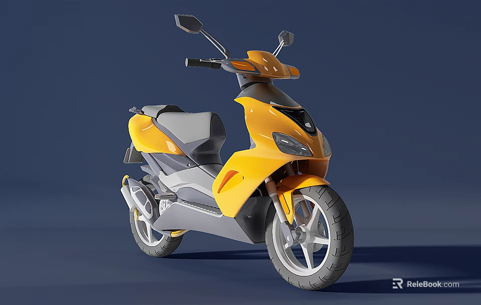 Yellow and Gray Modern Scooter with Sleek Body Design on Dark Blue Background 3d model 