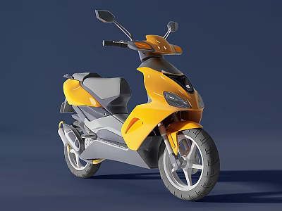 Yellow and Gray Modern Scooter with Sleek Body Design on Dark Blue Background 3d model