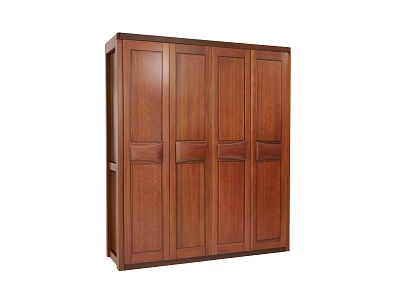 Classic Brown Wooden Wardrobe With Four Panel Doors And Storage Space 3d model