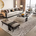 Modern Elegant Sofa and Coffee Table Set with Decorative Pillows Side Tables and Patterned Rug 3d model