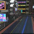 Futuristic City Street With XANON Billboard Tall Buildings Digital Screens And Neon Lights