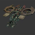 Rustic Brown Mechanical Flying Vehicle With Dual Rotors And Orange Lights