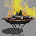 Outdoor Metal Fire Pit With Burning Flames And Wood Logs For Backyard Use