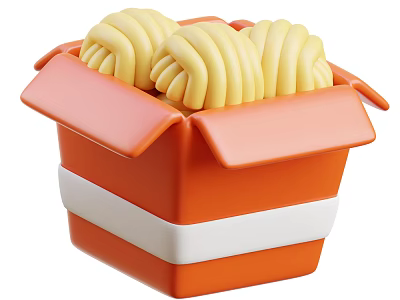 Fresh Yellow Twisted Bread Rolls in Open Orange Box Container 3d model