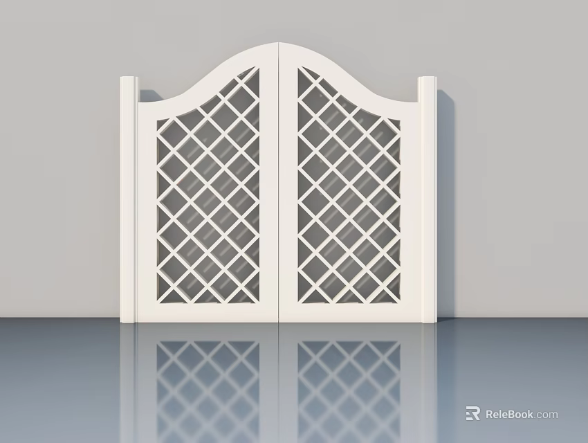 White Double Swing Door with Diamond Lattice Design for Modern Home Interior 3d model 