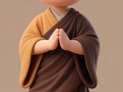 Man in Yellow and Brown Robe Standing with Hands Clasped Together 3d model